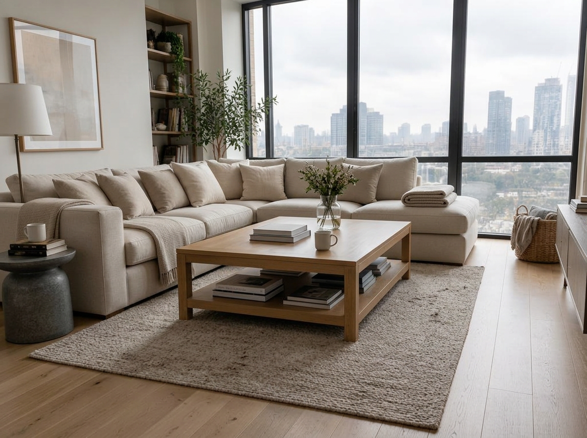 Bright, spotless living room after professional cleaning